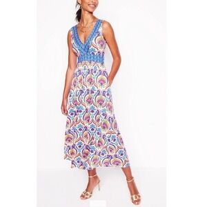 farm rio garden appliqué linen blend midi dress Farm Rio Stitched Garden Linen Midi Dress